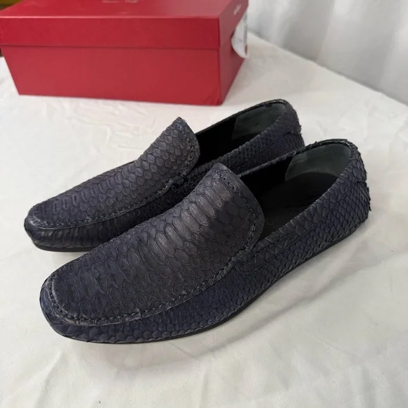 Salvatore Ferragamo Coast 4 Navy Python Loafers - Picture 3 of 11